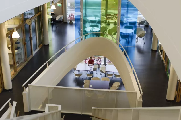 Stairs and balconies inside the Clinical Research Center in Malmö